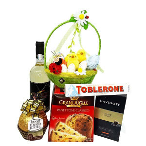 Pachet HappyEaster, cosulet, Grand Ferrero Rocher, Jidvei, Toblerone, Davidoff si Granducale, panettone classico