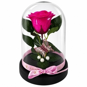Cupola de plastic cu trandafir decorativ cu sclipici si fluture, 20 cm - Img 3