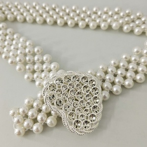 Curea dama, eleganta, din perle albe, Pearl Garden, accesoriu talie elastic ivory cu catarama cristale inima - Img 2