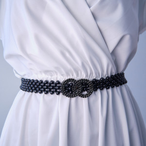 Curea elastica Pearly, catarama metalica decorativa si perle, Infinity Negru