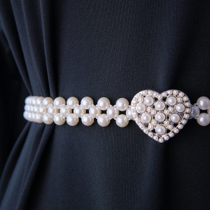 Curea elastica Pearly, catarama metalica decorativa si perle, Inima 4