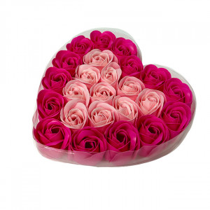 Cutie Acetofan in forma de inima cu trandafiri de sapun, Roz fucsia2