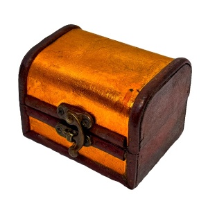 Cutie din lemn, pentru accesorii, cu aspect de cufar 9x7x7 cm, Auriu