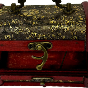 Cutie din lemn, pentru accesorii, cu aspect de cufar vintage 12 x 7 x 7, Rosu antichizat