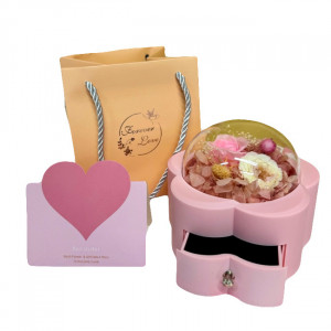 Cutie de bijuterii One Rose cu trandafiri criogenati, Roz