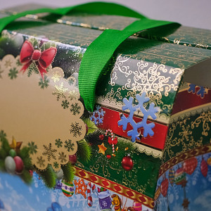 Cutie pentru cadouri, cu detalii de Craciun, Verde/Albastru, 19x12x17,5 cm