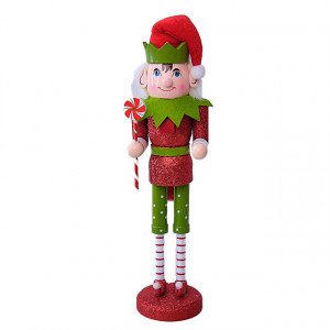Decoratiune de Craciun, Spargatorul de Nuci deghizat drept Spiridusul lui Mos Craciun, cu acadea , 38cm