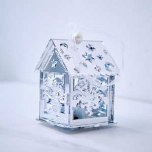 Decoratiune de Craciun cu muzicuta si luminite, tip casa, Argintiu, 8x4,5 cm