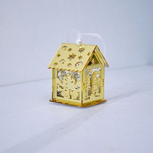 Decoratiune de Craciun cu muzicuta si luminite, tip casa, Auriu, 8x4,5 cm
