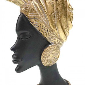 Decoratiune din rasina Moyoko Africa, bust feminin cu turban si cercei supradimensionati, 28x14cm, Auriu 2