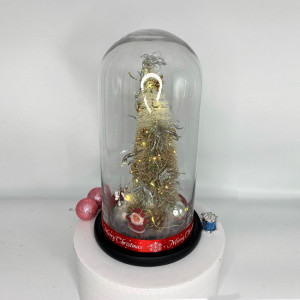 Decoratiune luminoasa, Brad artificial in cupola de sticla cu LED Ø 18 cm x 32 h, silver gold