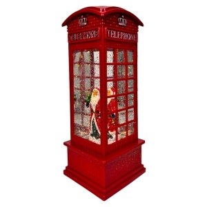 Decorațiune luminoasă și muzicală în formă de telefon londonez, cu decor de Crăciun, 27x10 cm, Rosu - Img 4