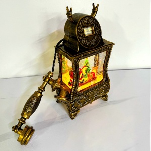 Decoratiune premium Nostalgic Phone, cu functii muzicale, lumina LED si zapada in miscare, Taina sosirii lui Mos Craciun, Maro bronz 32X17X8 cm - Img 3
