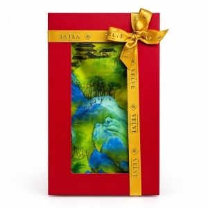 Esarfa premium dama cu peisaj din natura, 70 x 70 cm, Verde-Albastru - Img 4