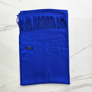 Esarfa tip sal Belladona, din material subtire, cu franjuri si emblema, Albastru, 180x65 cm