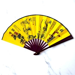 Evantai model japonez OKYOA, pliabil, cu laterale lemn, imprimat diferit fata/spate, IKEBANA - Img 3