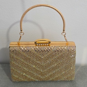 Geanta clutch pentru evenimente SUN POP, cu strasuri multicolore, AURIU - Img 3