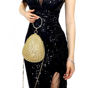 Geanta de ocazie, Glitter Drop, cu maner rotund fix si lant detasabil, Auriu3