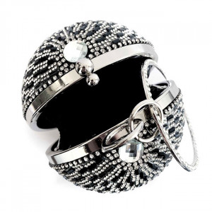 Geanta de ocazie, Shining Sphere, cristale, aspect geometric si laturi metalice, Negru 3