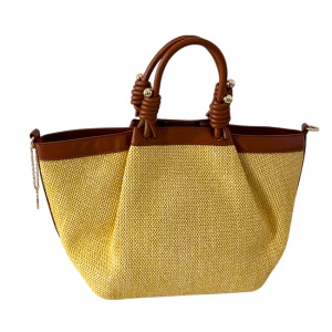 Geanta plaja tip shopper, LiLo, cu bareta detasabila si detalii aurii, Maro - Img 3