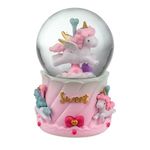 Glob muzical din sticla cu unicorn, pe suport din rasina, cu iluminare, 10x16 cm - Img 2