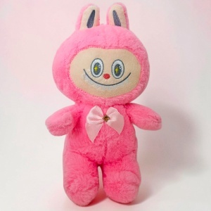 Jucarie de plus iepuras in stil Labubu, cu funda, 30 cm, Fucsia - Img 3
