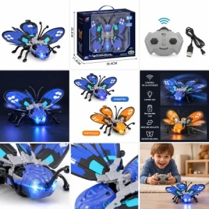 Jucarie fluture cu telecomanda R/C, lumini LED si incarcare USB, 3 ani+ - Img 2