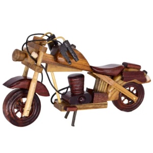 Macheta Harley Motocicleta Retro din lemn, Rosu, 26x4x14cm