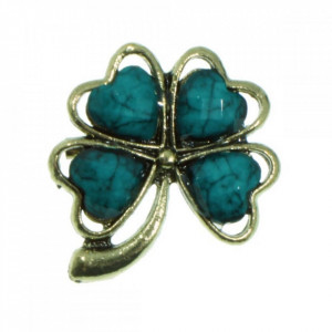 Martisor brosa, trifoi cu patru foi, piatra verde - Img 2