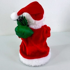 Mos Craciun animat care canta si danseaza, cu saculet festiv cu cadouri, 15 cm, Rosu-Alb - Img 4