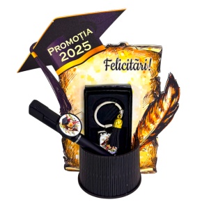 Pachet Absolvent, pix touchscreen si breloc in suport din lemn, 19cm - Img 1