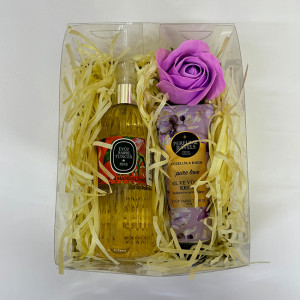 Pachet cadou Eyup, apa de colonie 150ml Eyup Sabri-Tuncer, crema de maini si de corp 50ml Eyup Sabri-Tuncer, tradafir de sapun, in cutie eleganta, Lila