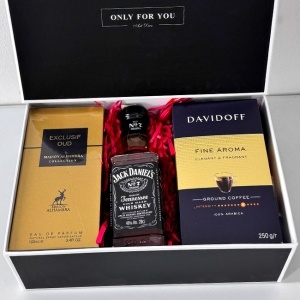 Pachet Goldishold pentru barbati, cafea Davidoff Fine 250gr, Whiskey Jack Daniel's 200ml, parfum arabesc Maison Alhambra Exclusif Oud, Unisex 100ml - Img 2
