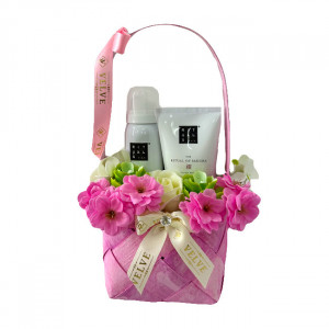 Pachet Sakura Feel, cu crema de corp si gel de dus Rituals, in cosulet cadou si aranjament floral, Roz - Img 6