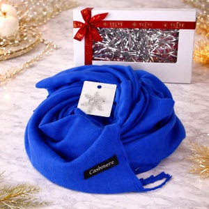 Pachet Secret, pentru femei, cu esarfa eleganta Belladona si brosa Fulg de Zapada, in cutie cadou, Albastru royal