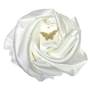 Pachet Silky pentru femei, cu esarfa eleganta si brosa, in cutie cadou, Alb - Img 6