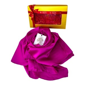 Pachet Silky pentru femei, cu esarfa eleganta si brosa, in cutie cadou, Mov - Img 2