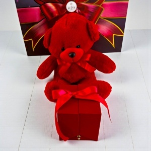 Pachet Special Valentine cu ursulet de plus, cutie cu sertar, trandafir de sapun și cercei cu zirconiu - Img 3