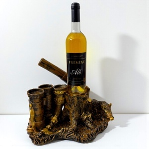 Pachet suport cu detalii de Vanatoare, porc mistret, pusca, binoclu, buturuga si sticla vin inclusa, Auriu, 32x28cm - Img 2