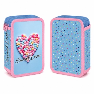 Penar echipat Sweet Love, 3 fermoare, 38 piese, bleu-roz