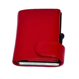Portcard unisex Hassion din piele naturala, 9x7x2cm, Rosu - Img 6