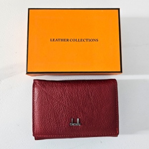 Portofel dama Leather Collections din piele naturala, in cutie orange, 10x13 cm, Rosu - Img 5
