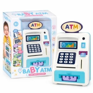 Pusculita electronica pentru copii, tip bancomat ATM, cu parola, lumini si sunete, 3 ani+, Albastru - Img 2