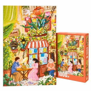 Puzzle Cafenea cu flori, 1000 piese, ilustratie picturala multicolora