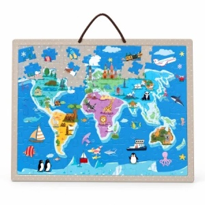 Puzzle magnetic educativ Harta Lumii, 168 piese, animale si obiective turistice, cu snur, 3+ ani - Img 4