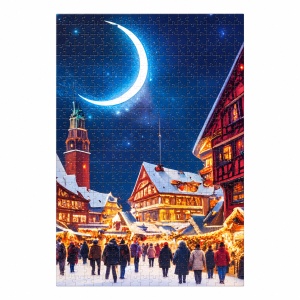 Puzzle Winter Night Street, 500 piese, peisaj de iarna cu oras luminat, multicolor - Img 2