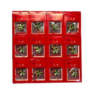 Set 10 Brose Martisor, trifoi cu patru foi, cristale si snur alb rosu, in cutiuta