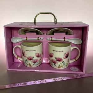 Set 2 cani ceramice Beautiful Season cu lingurite si farfurii - Img 4