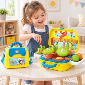 Set bucatarie portabila 2 in 1, gentuta cu 15 accesorii pentru gatit, multicolor, 3+ ani - Img 2
