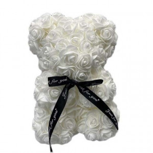 Pachet BearFlowers, Ursulet floral din spuma 25 cm si Parfum Grandeur Elite, Perle Blanc 100 ml